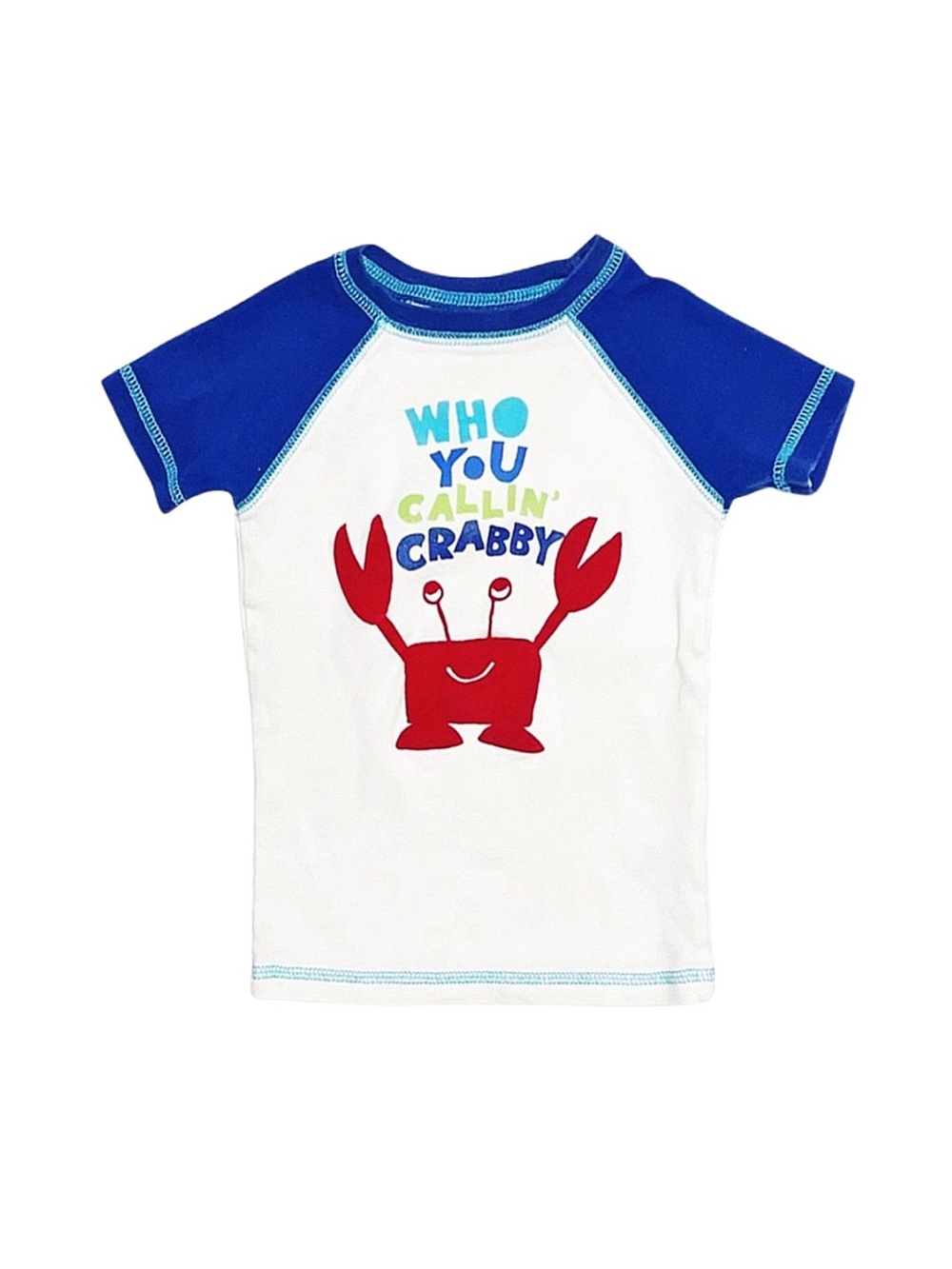 CARTER'S Boy's Blue And White Graphic Short Sleeve Pajama Top 3T